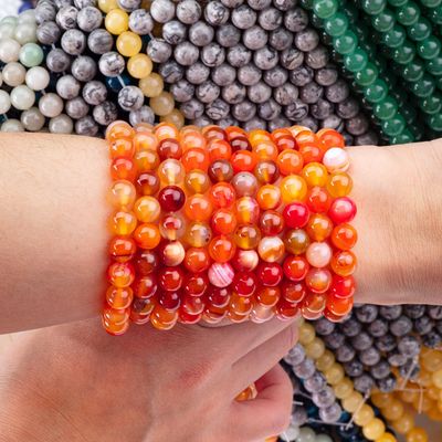 Agate à rayures orange à perles lâches, pierre semi-précieuse pour faire des bijoux.
