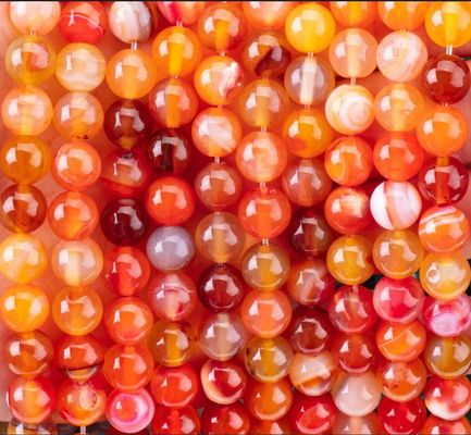 Agate à rayures orange à perles lâches, pierre semi-précieuse pour faire des bijoux.