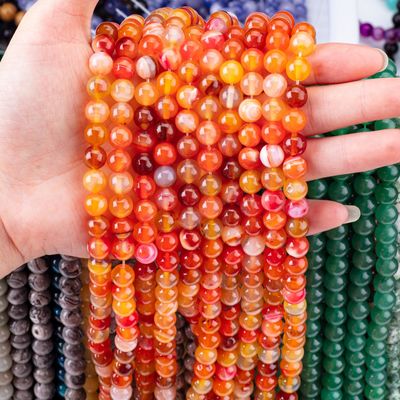 Agate à rayures orange à perles lâches, pierre semi-précieuse pour faire des bijoux.