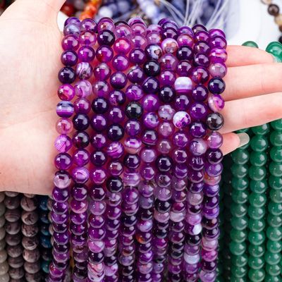Agate violette rayée guérisseur Perles de pierres précieuses rondes de 8 mm pour offrir des cadeaux