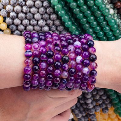 Agate violette rayée guérisseur Perles de pierres précieuses rondes de 8 mm pour offrir des cadeaux