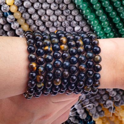 pierre précieuse de cristal naturel jaune bleu de tigre oeil de perle lâche fils semi-précieuse pierre pour la fabrication de bijoux bricolage