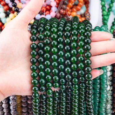 Jade vert noirâtre polissé 8 mm Forme ronde lisse Perle en vrac Pour la fabrication de bijoux de perles