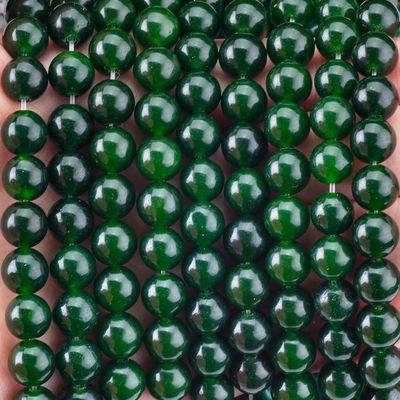 Jade vert noirâtre polissé 8 mm Forme ronde lisse Perle en vrac Pour la fabrication de bijoux de perles