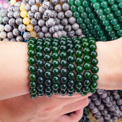 Jade vert noirâtre polissé 8 mm Forme ronde lisse Perle en vrac Pour la fabrication de bijoux de perles