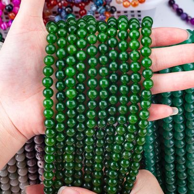 Perles rondes en vrac en jade vert Perles personnalisées de plusieurs tailles pour la fabrication de bijoux