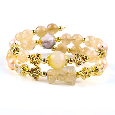 Bracelet en cristal de citrine jaune de 8 mm avec sculpture de chien
