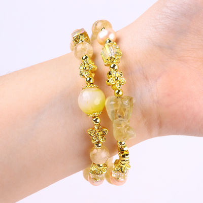 Bracelet en cristal de citrine jaune de 8 mm avec sculpture de chien