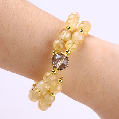 Bracelet en cristal de citrine jaune de 8 mm avec sculpture de chien