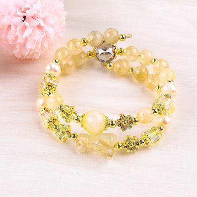 Bracelet en cristal de citrine jaune de 8 mm avec sculpture de chien