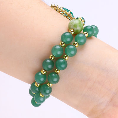 Bracelet à perles en pierre d'aventurine verte à double couche