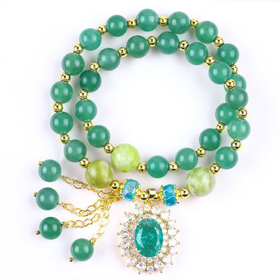 Bracelet à perles en pierre d'aventurine verte à double couche