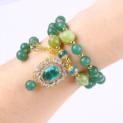 Bracelet à perles en pierre d'aventurine verte à double couche