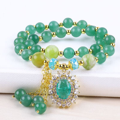 Bracelet à perles en pierre d'aventurine verte à double couche