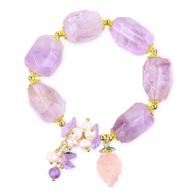 Bracelet en pierre précieuse fait à la main Amulettes réglables Améthyste Bracelets en pierre naturelle Bijoux en perle Pour les fêtes