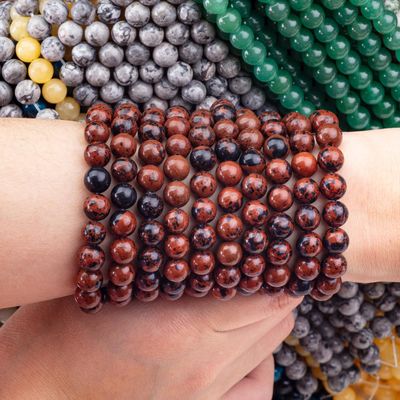8MM jaspe d'acajou poli perles lisses et lâches pour la fabrication de bijoux de perles faites à la main