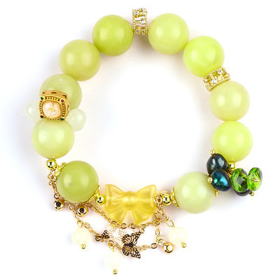 Bracelet à perles en pierre précieuse fait à la main Bracelet à perles en pierre de jade et de citron Bracelet à charmes à peau réglable Bracelet pour les fêtes