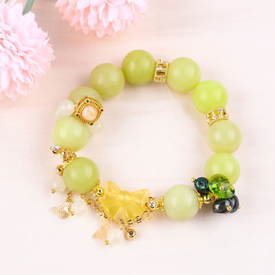 Bracelet à perles en pierre précieuse fait à la main Bracelet à perles en pierre de jade et de citron Bracelet à charmes à peau réglable Bracelet pour les fêtes