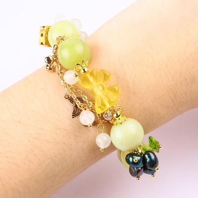 Bracelet à perles en pierre précieuse fait à la main Bracelet à perles en pierre de jade et de citron Bracelet à charmes à peau réglable Bracelet pour les fêtes