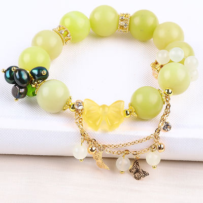 Bracelet à perles en pierre précieuse fait à la main Bracelet à perles en pierre de jade et de citron Bracelet à charmes à peau réglable Bracelet pour les fêtes