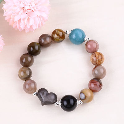 Bracelet à perles en pierre précieuse fait à la main Bracelet en pierre naturelle en bois pétrifié Bracelet à charmes à peau réglable Bracelet pour la fête quotidienne
