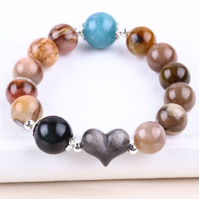 Bracelet à perles en pierre précieuse fait à la main Bracelet en pierre naturelle en bois pétrifié Bracelet à charmes à peau réglable Bracelet pour la fête quotidienne