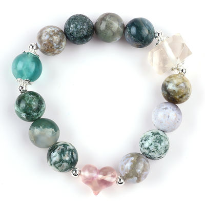 Bracelet à perles en pierre précieuse faite à la main Bracelet en pierre naturelle en bois pétrifié Bracelet à cœur réglable Bracelet pour fête quotidienne