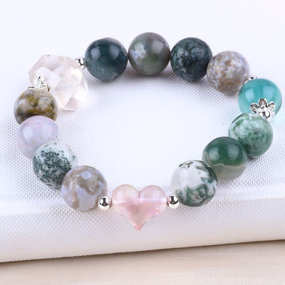 Bracelet à perles en pierre précieuse faite à la main Bracelet en pierre naturelle en bois pétrifié Bracelet à cœur réglable Bracelet pour fête quotidienne