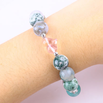 Bracelet à perles en pierre précieuse faite à la main Bracelet en pierre naturelle en bois pétrifié Bracelet à cœur réglable Bracelet pour fête quotidienne