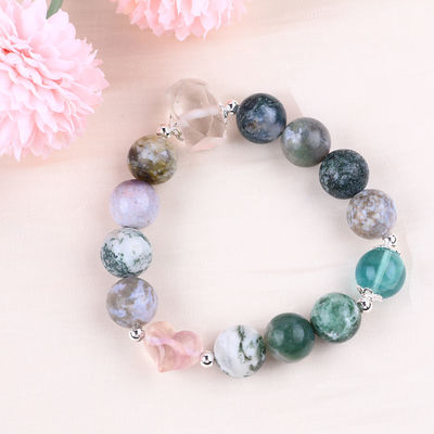 Bracelet à perles en pierre précieuse faite à la main Bracelet en pierre naturelle en bois pétrifié Bracelet à cœur réglable Bracelet pour fête quotidienne