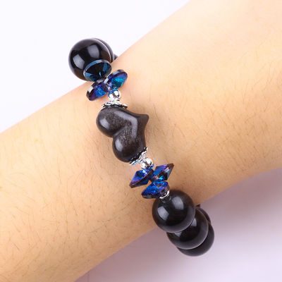 Bracelet à perles en pierre précieuse faite à la main argent naturel brillant Obsidian Bracelet en pierre à cœur réglable Bracelet pour fête