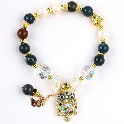 Bracelet à perles en pierre précieuse fait à la main Bracelet en pierre d' agat indienne naturelle Bracelet à charmes de hibou réglable Bracelet pour la fête quotidienne