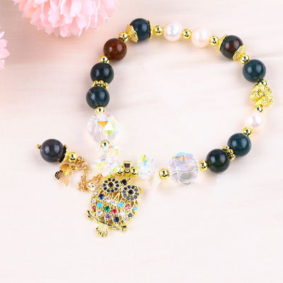 Bracelet à perles en pierre précieuse fait à la main Bracelet en pierre d' agat indienne naturelle Bracelet à charmes de hibou réglable Bracelet pour la fête quotidienne