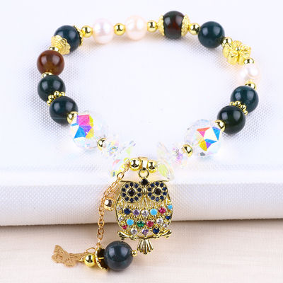 Bracelet à perles en pierre précieuse fait à la main Bracelet en pierre d' agat indienne naturelle Bracelet à charmes de hibou réglable Bracelet pour la fête quotidienne