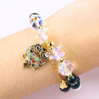 Bracelet à perles en pierre précieuse fait à la main Bracelet en pierre d' agat indienne naturelle Bracelet à charmes de hibou réglable Bracelet pour la fête quotidienne