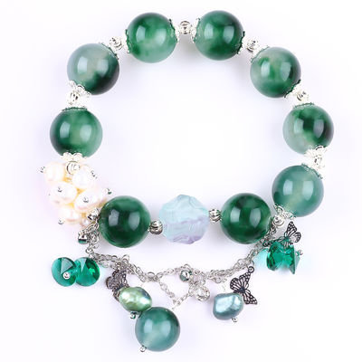 Bracelet à perles en pierre précieuse fait à la main Bracelet en pierre de calcédoine verte Bracelet à charme réglable Bracelet pour les fêtes