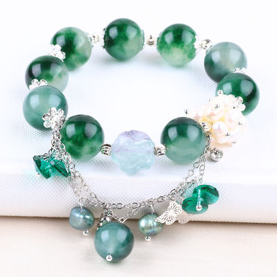 Bracelet à perles en pierre précieuse fait à la main Bracelet en pierre de calcédoine verte Bracelet à charme réglable Bracelet pour les fêtes
