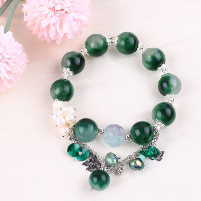 Bracelet à perles en pierre précieuse fait à la main Bracelet en pierre de calcédoine verte Bracelet à charme réglable Bracelet pour les fêtes