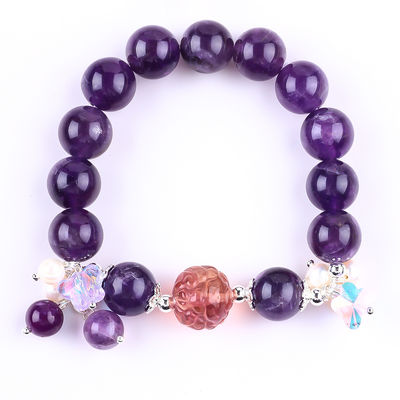 Bracelet à perles en pierre précieuse fait à la main Bracelet en pierre d'améthyste sombre Bracelet à charmes de peau réglable Bracelet pour le port quotidien de fête