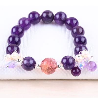 Bracelet à perles en pierre précieuse fait à la main Bracelet en pierre d'améthyste sombre Bracelet à charmes de peau réglable Bracelet pour le port quotidien de fête