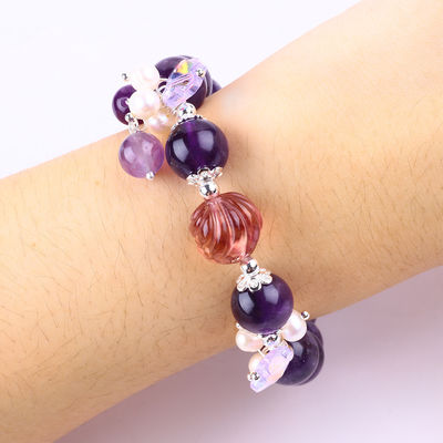 Bracelet à perles en pierre précieuse fait à la main Bracelet en pierre d'améthyste sombre Bracelet à charmes de peau réglable Bracelet pour le port quotidien de fête