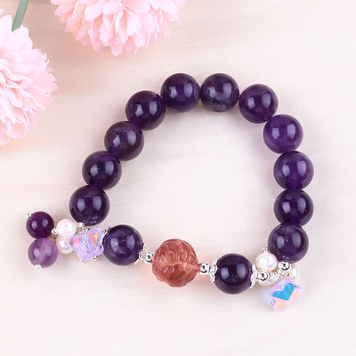 Bracelet à perles en pierre précieuse fait à la main Bracelet en pierre d'améthyste sombre Bracelet à charmes de peau réglable Bracelet pour le port quotidien de fête