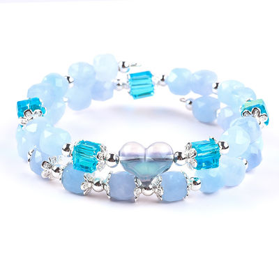 Bracelet à perles en pierre précieuse fait à la main Bracelet en pierre d'aquamarine Bracelet à cœur réglable Bracelet pour soirée
