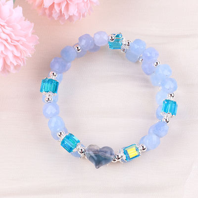 Bracelet à perles en pierre précieuse fait à la main Bracelet en pierre d'aquamarine Bracelet à cœur réglable Bracelet pour soirée