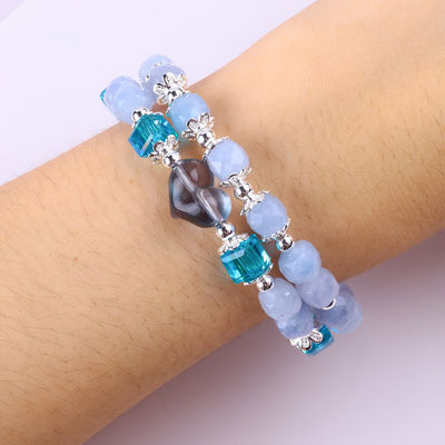 Bracelet à perles en pierre précieuse fait à la main Bracelet en pierre d'aquamarine Bracelet à cœur réglable Bracelet pour soirée