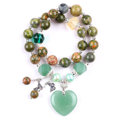 Bracelet à perles en pierre précieuse fait à la main Bracelet en pierre naturelle en unakite Bracelet à cœur réglable Verte aventurine Bracelet pour P