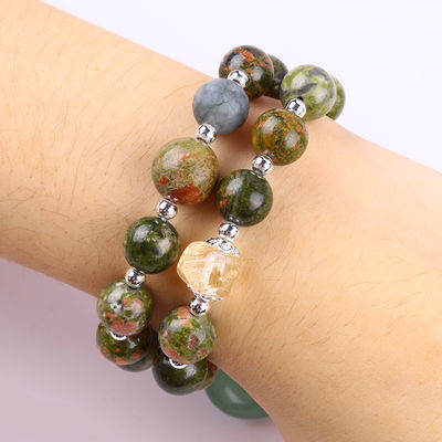 Bracelet à perles en pierre précieuse fait à la main Bracelet en pierre naturelle en unakite Bracelet à cœur réglable Verte aventurine Bracelet pour P