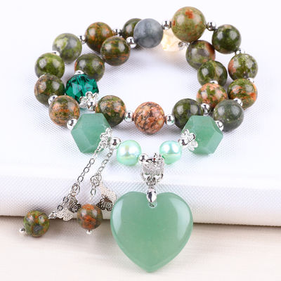 Bracelet à perles en pierre précieuse fait à la main Bracelet en pierre naturelle en unakite Bracelet à cœur réglable Verte aventurine Bracelet pour P