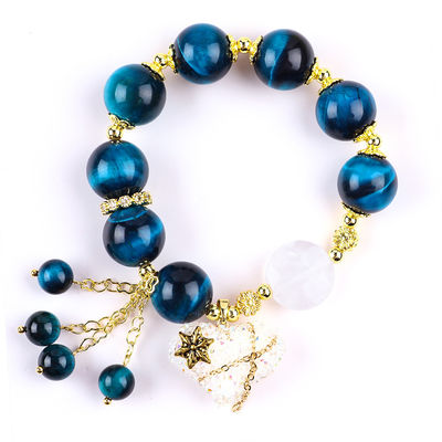 Bracelet à perles en pierre précieuse fait à la main Bracelet à yeux de tigre bleu naturel Bracelet à pierre de cœur réglable Bracelet pour fête