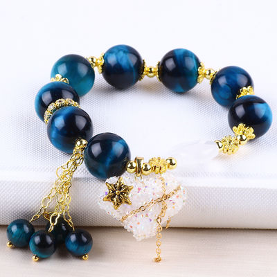 Bracelet à perles en pierre précieuse fait à la main Bracelet à yeux de tigre bleu naturel Bracelet à pierre de cœur réglable Bracelet pour fête